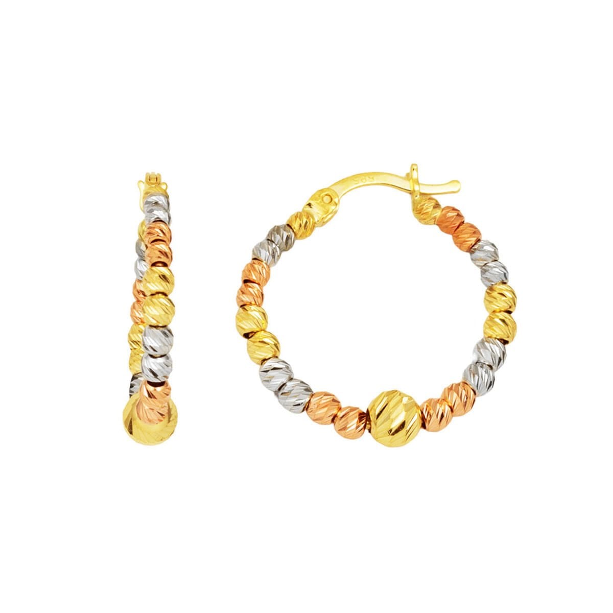 14K Yellow Gold Tri-Color Gold Bead Hoop Earrings (3.89 g)