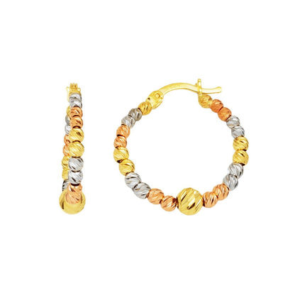 14K Yellow Gold Tri-Color Gold Bead Hoop Earrings (3.89 g)