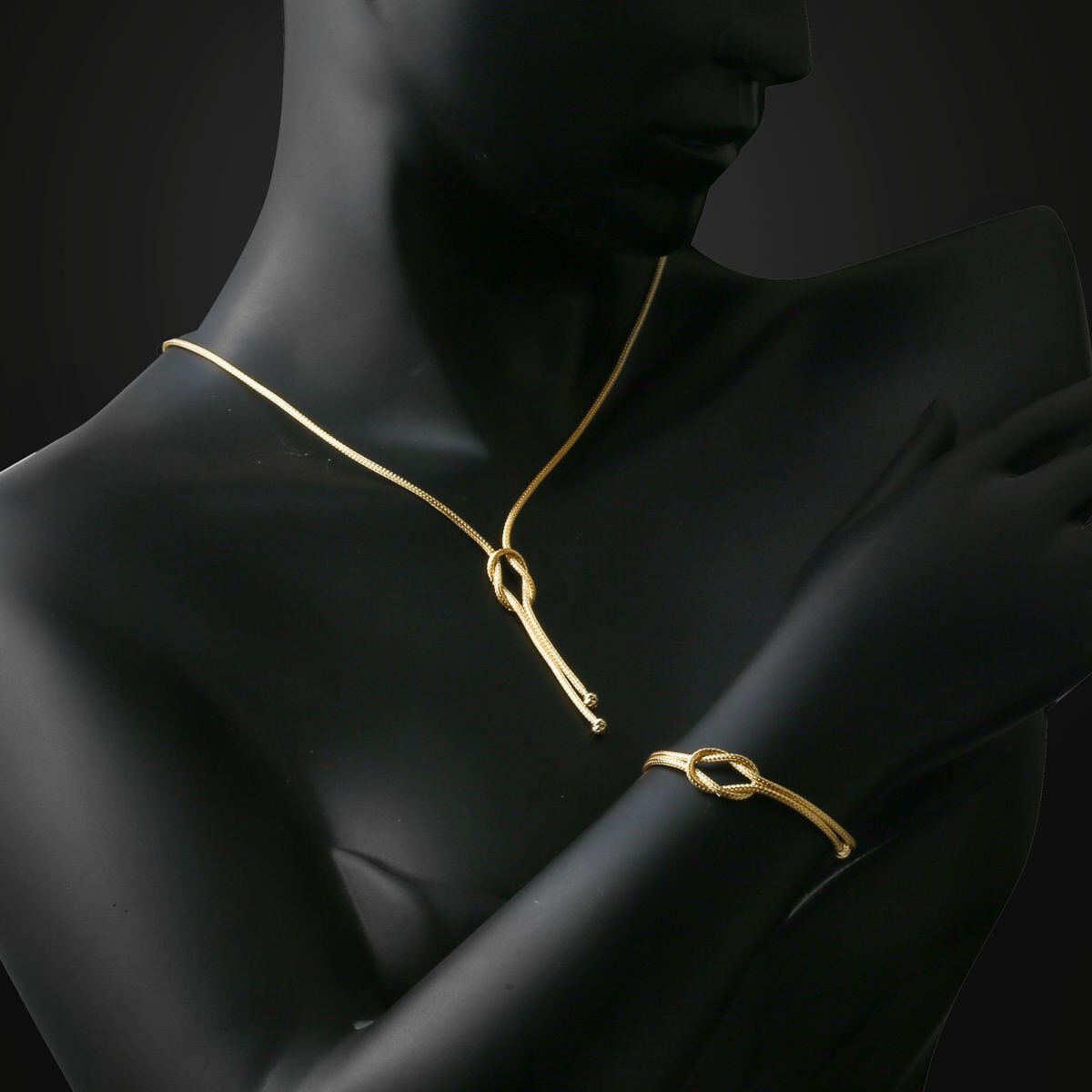 14K Yellow Gold Knot Bracelet and Necklace Jewelry Set