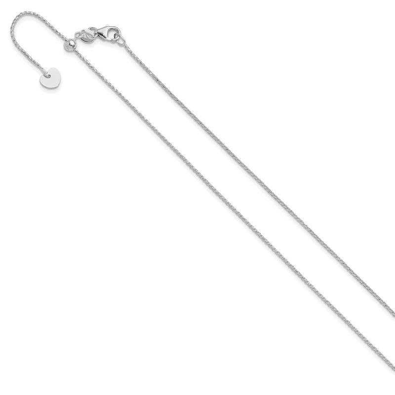22 Inch 14K White Gold Adjustable 1mm D/C Open Franco Chain Necklace