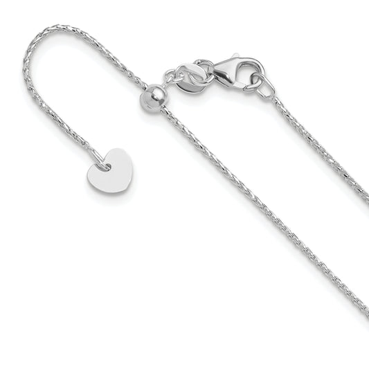 22 Inch 14K White Gold Adjustable 1mm D/C Open Franco Chain Necklace