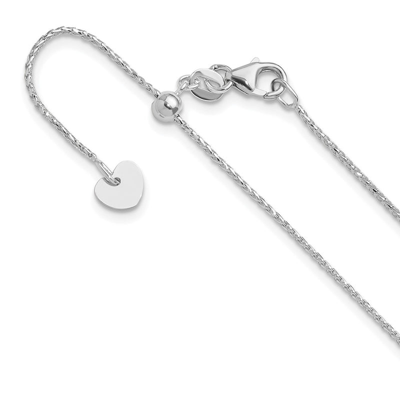 22 Inch 14K White Gold Adjustable 1mm D/C Open Franco Chain Necklace