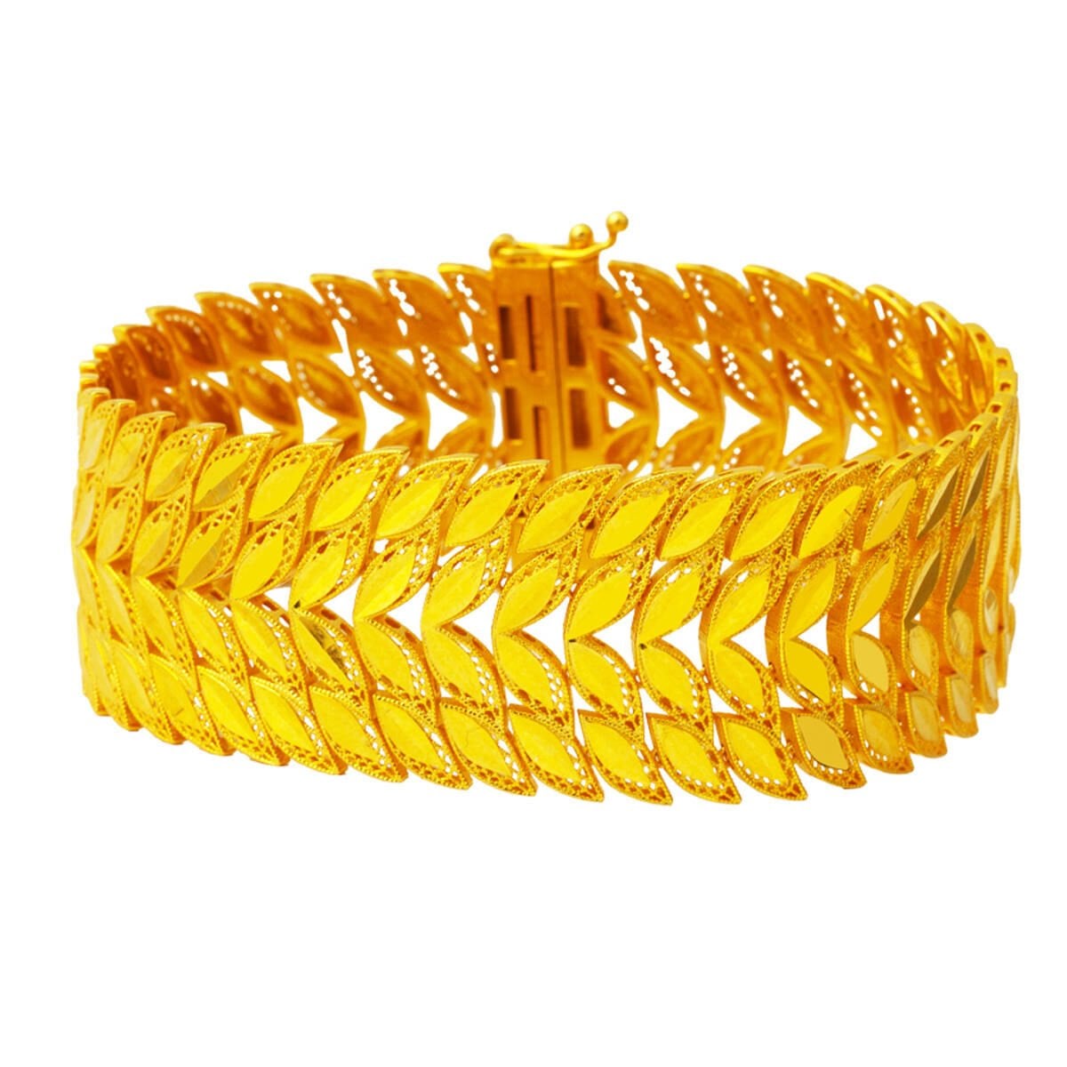 14K Yellow Gold Wheat Hinged Cuff Bracelet