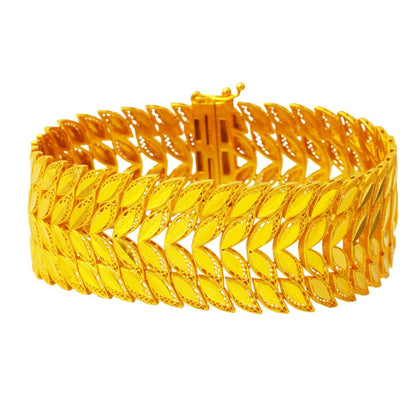 14K Yellow Gold Wheat Hinged Cuff Bracelet