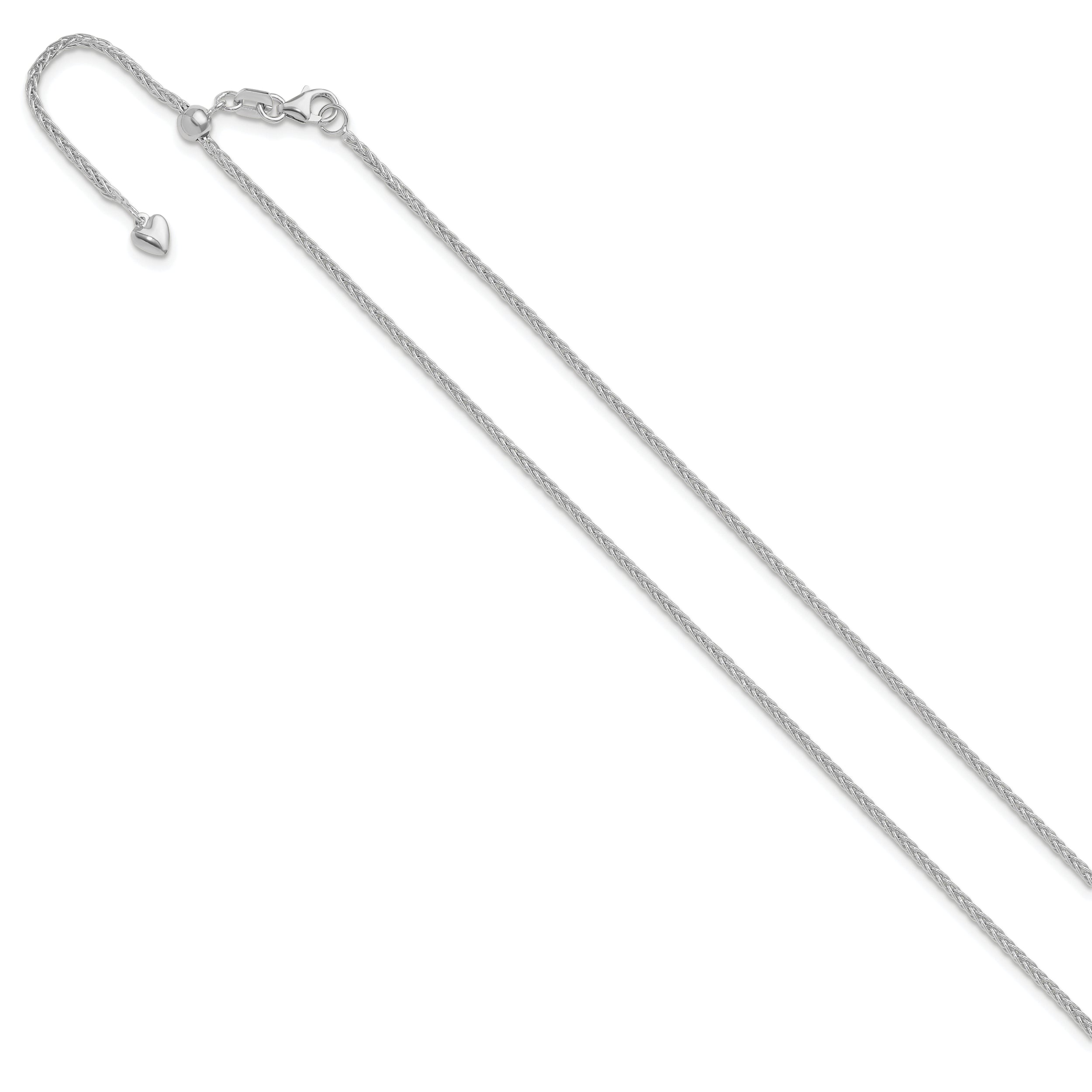 22 Inch 14K White Gold Adjustable 1.5mm Wheat Chain Necklace
