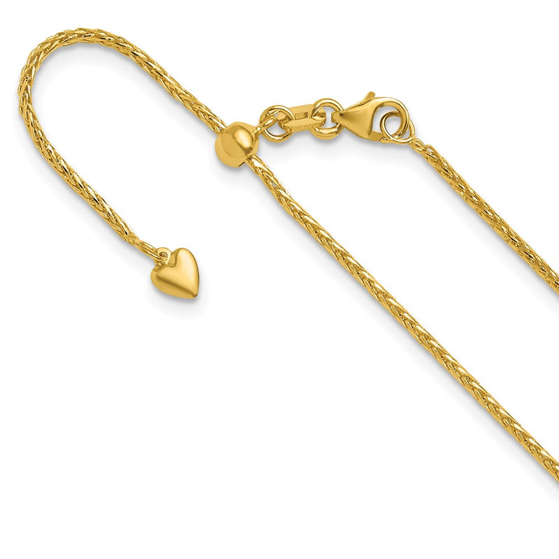 22 Inch 14K Adjustable 1.3mm D/C Wheat Chain Necklace