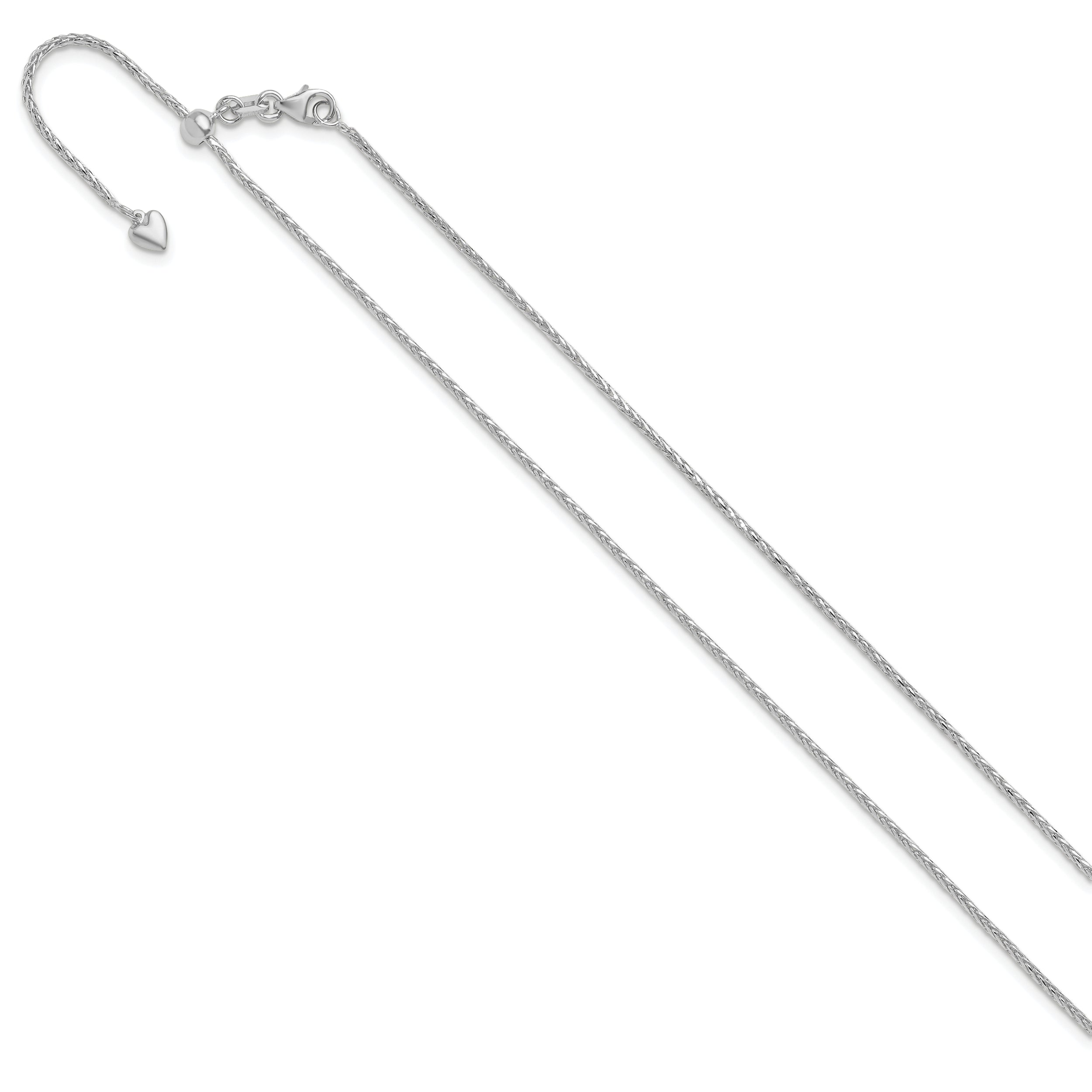 22 Inch 14K White Gold Adjustable 1.3mm D/C Wheat Chain Necklace