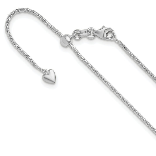 22 Inch 14K White Gold Adjustable 1.3mm D/C Wheat Chain Necklace