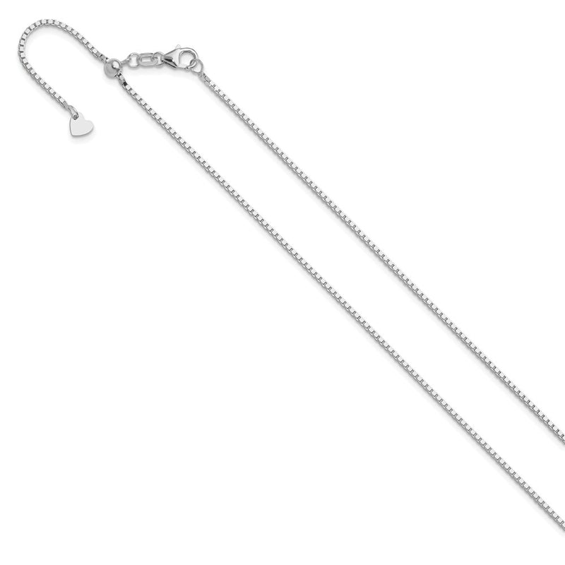 22 Inch 14K White Gold Adjustable 1.2mm Box Chain Necklace