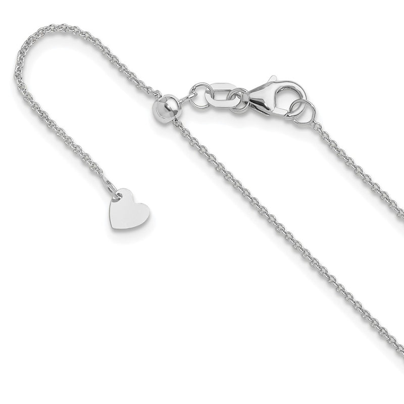 22 Inch 14K White Gold Adjustable 1.1mm Round Cable Chain Necklace