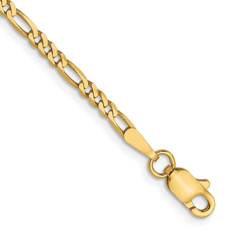 7 Inch 14K 2.25mm Flat Figaro Chain Bracelet