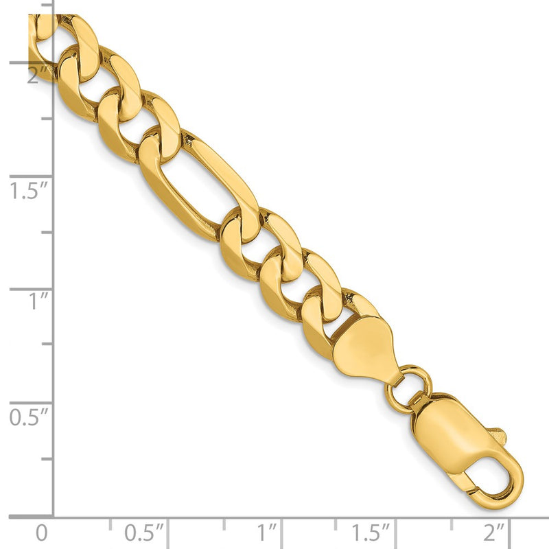 9 Inch 14K 7.5mm Flat Figaro Chain Bracelet