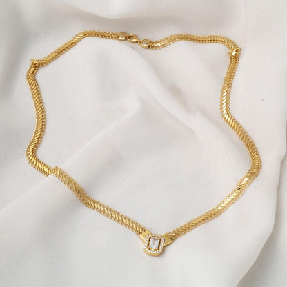 14K Yellow Gold Baguette Cubic Zirconia Modern Necklace