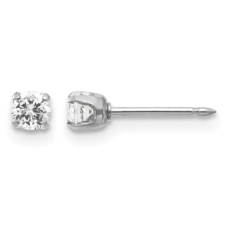 14K White Gold 3mm CZ Stud Short Post Earrings