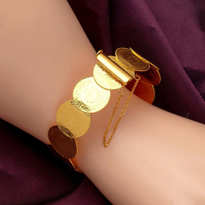 22K Yellow Gold 13 Quarter Coin Hinged Cuff Bangle