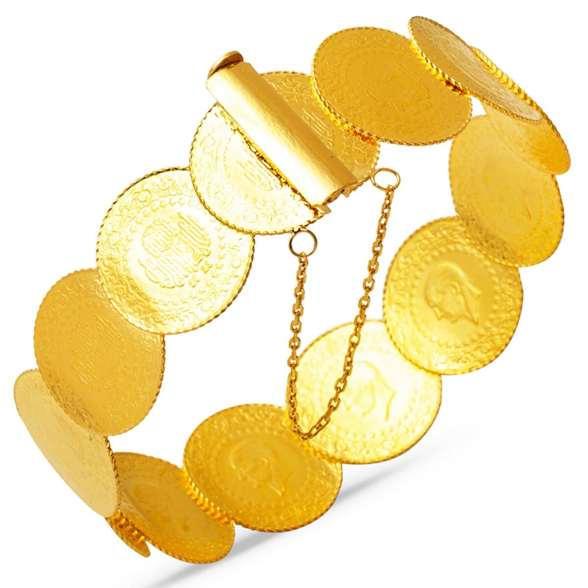 22K Yellow Gold 13 Quarter Coin Hinged Cuff Bangle
