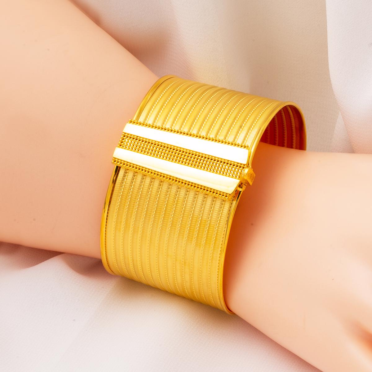 14K Yellow Gold 13 Row Mesh Hinged Cuff Bangle (41 g)