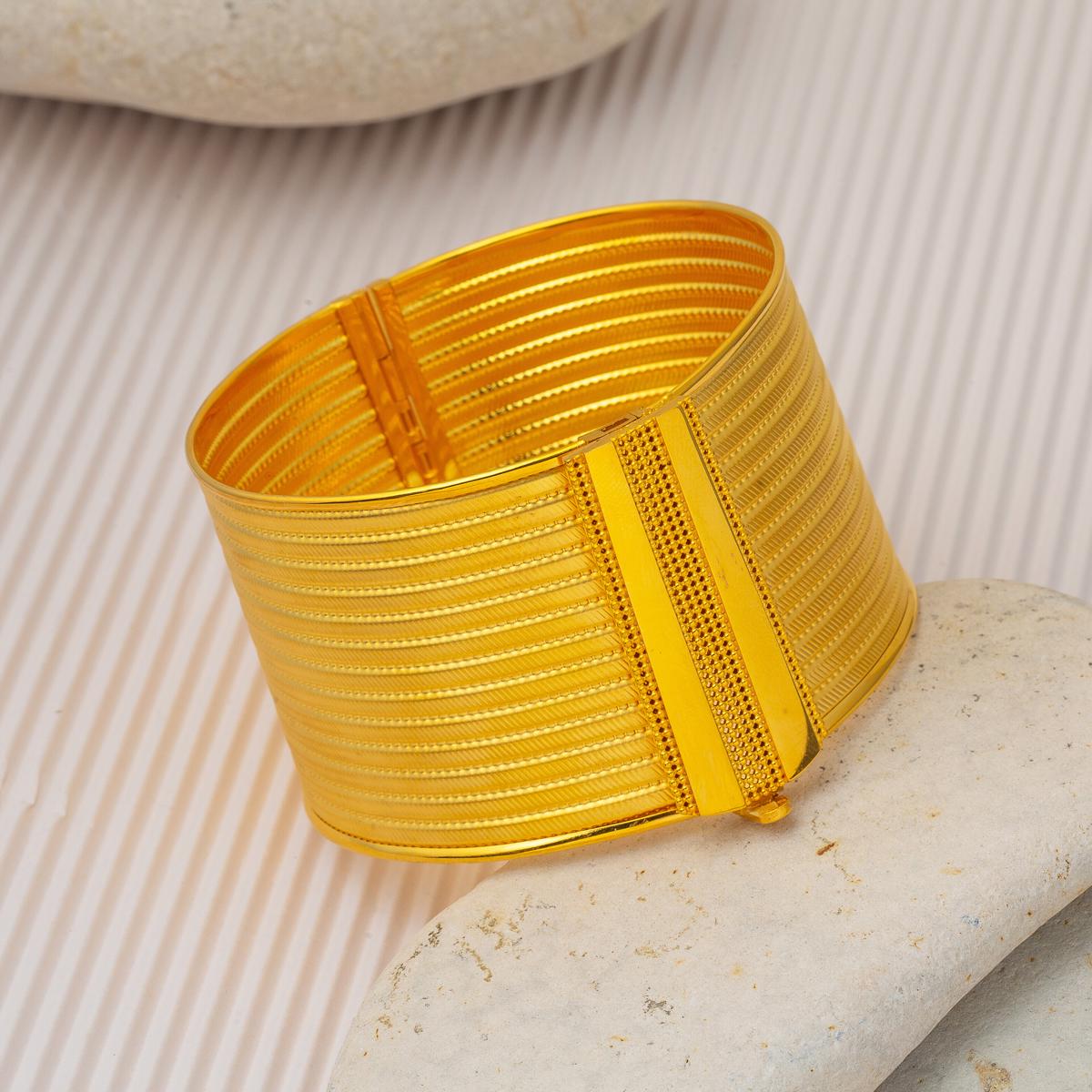 14K Yellow Gold 13 Row Mesh Hinged Cuff Bangle (41 g)