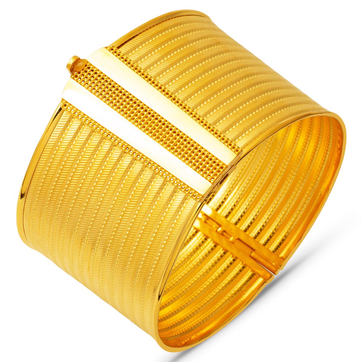 14K Yellow Gold 13 Row Mesh Hinged Cuff Bangle (41 g)
