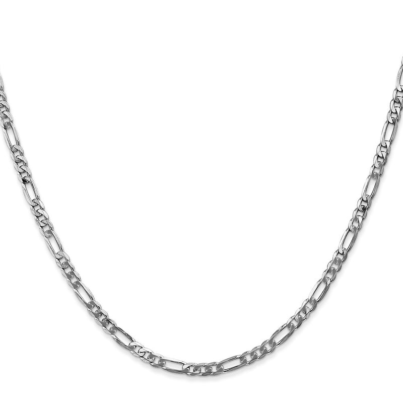 20 Inch 14K White Gold 3mm Flat Figaro Chain Necklace