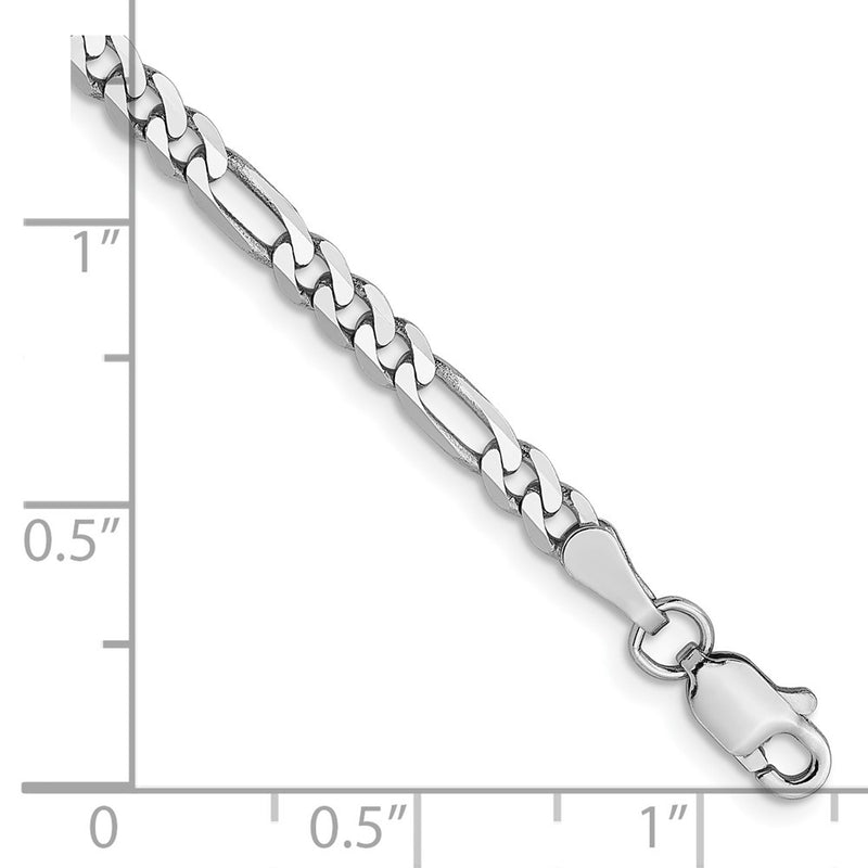 8 Inch 14K White Gold 3mm Flat Figaro Chain Bracelet