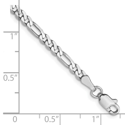 7 Inch 14K White Gold 3mm Flat Figaro Chain Bracelet
