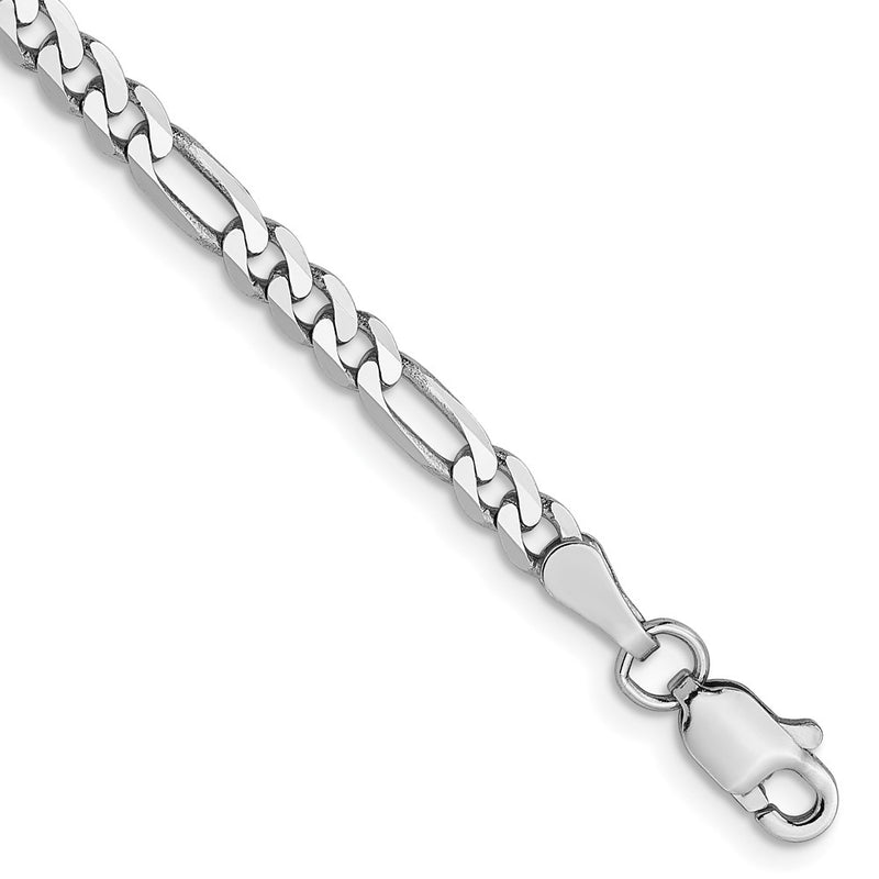 8 Inch 14K White Gold 3mm Flat Figaro Chain Bracelet