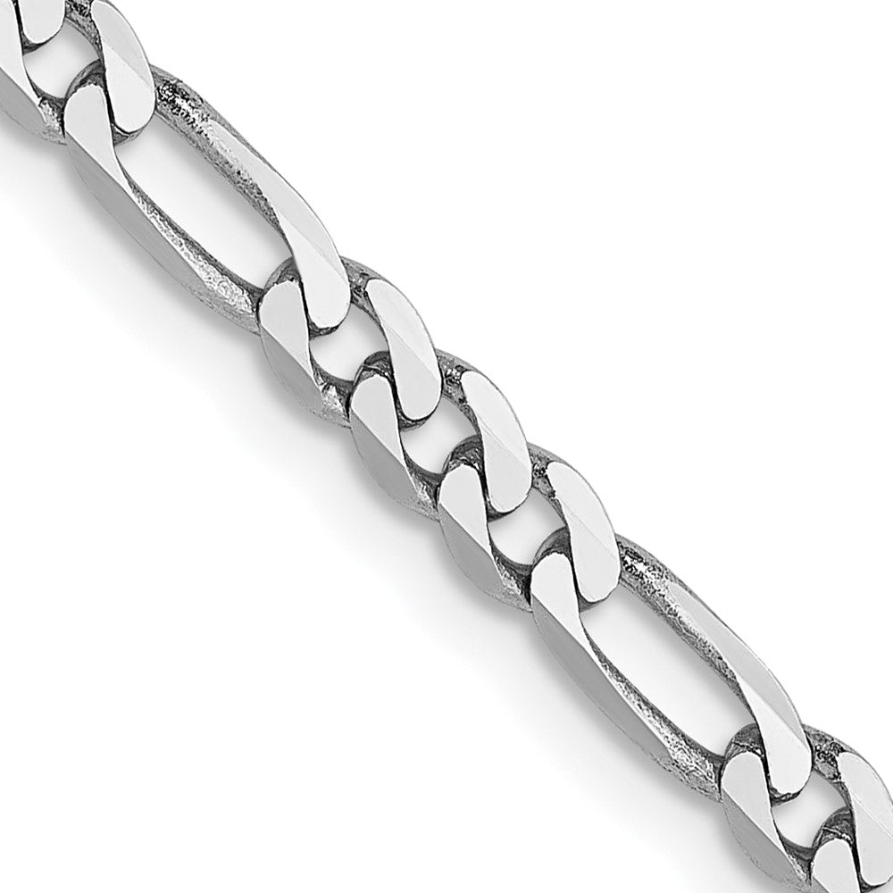 20 Inch 14K White Gold 3mm Flat Figaro Chain Necklace