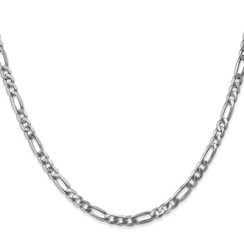 24 Inch 14K 4mm White Gold Flat Figaro Chain Lobster Clasp