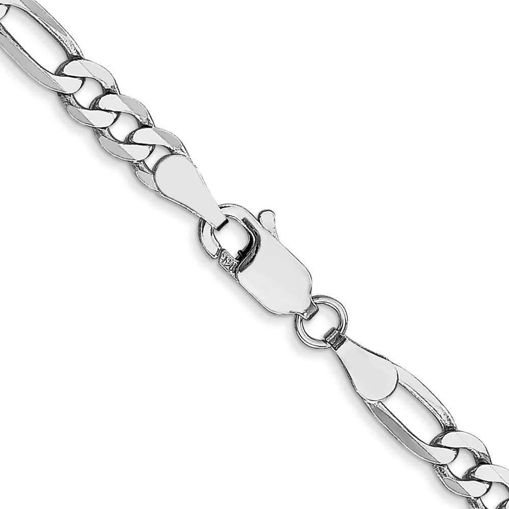 24 Inch 14K 4mm White Gold Flat Figaro Chain Lobster Clasp