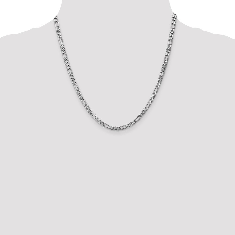 20 Inch 14K 4mm White Gold Flat Figaro Chain Lobster Clasp