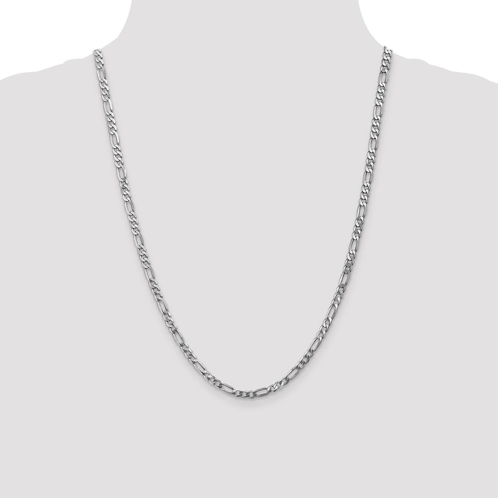 24 Inch 14K 4mm White Gold Flat Figaro Chain Lobster Clasp