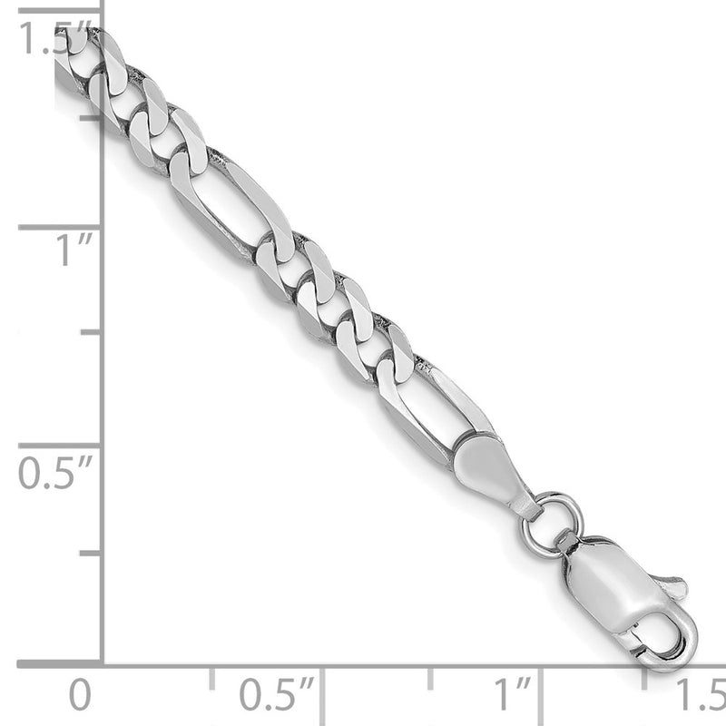8 Inch 14K 4mm White Gold Flat Figaro Chain Lobster Clasp