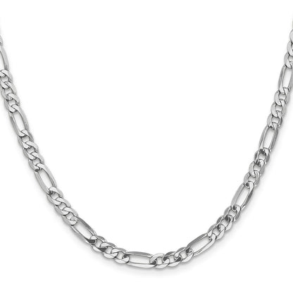 24 Inch 14K White Gold 5mm Flat Figaro Chain Necklace