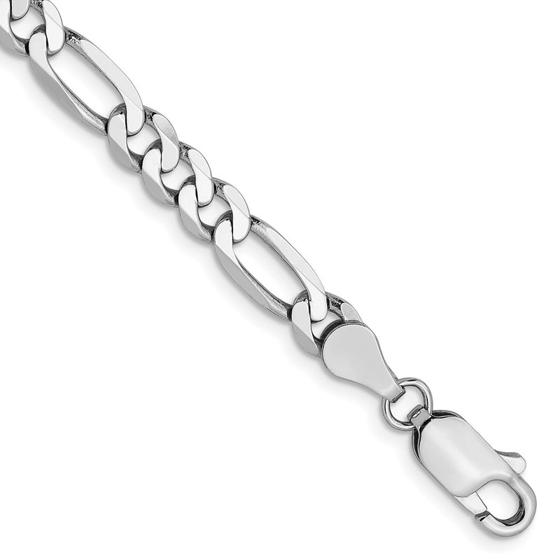 8 Inch 14K White Gold 5mm Flat Figaro Chain Bracelet