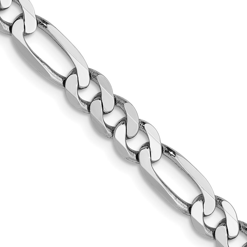 24 Inch 14K White Gold 5mm Flat Figaro Chain Necklace