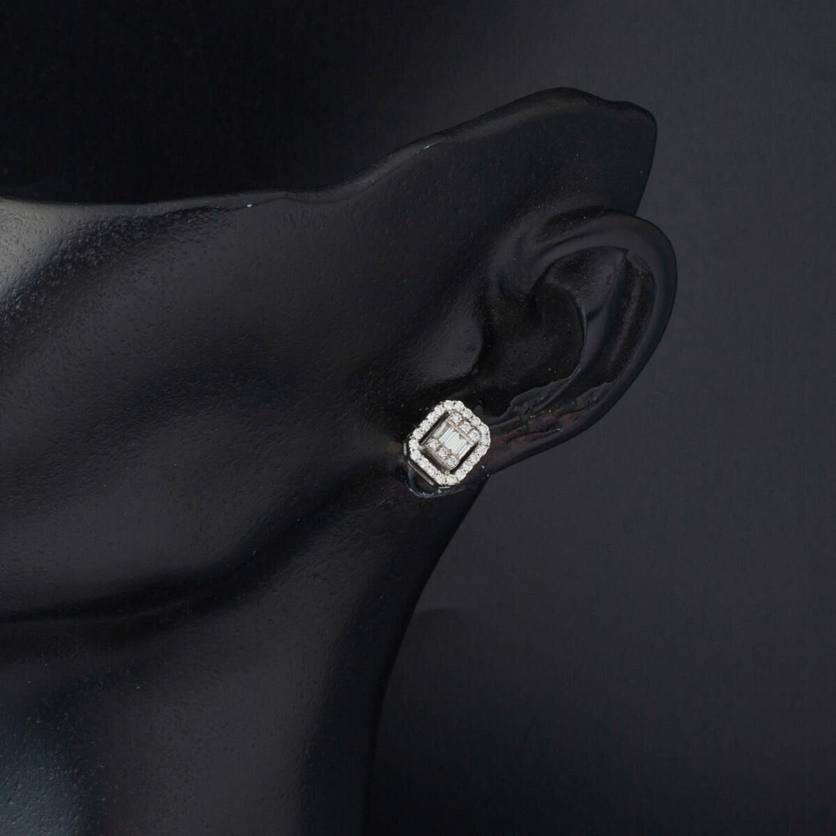 14K White Gold 0.67 Ct Baguette Diamond Necklace Earrings Set