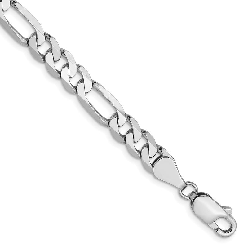 7 Inch 14K White Gold 5.5mm Flat Figaro Chain Bracelet