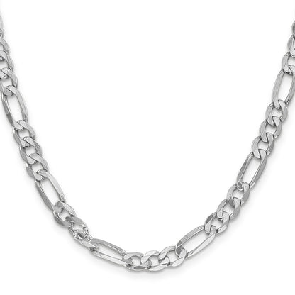 24 Inch 14K White Gold 6mm Flat Figaro Chain Necklace