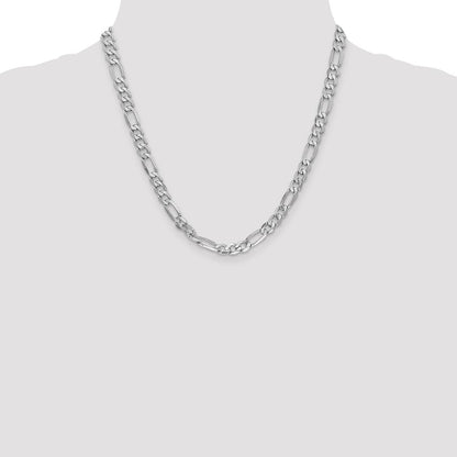 20 Inch 14K White Gold 6mm Flat Figaro Chain Necklace