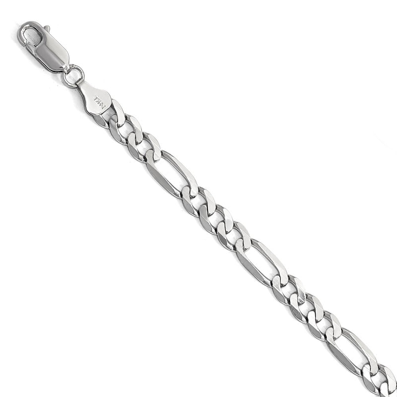 8 Inch 14K White Gold 6mm Flat Figaro Chain Bracelet