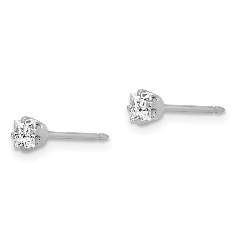 14K White Gold Inverness 3mm Square Cz Post Earrings