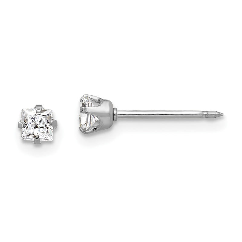 14K White Gold Inverness 3mm Square Cz Post Earrings