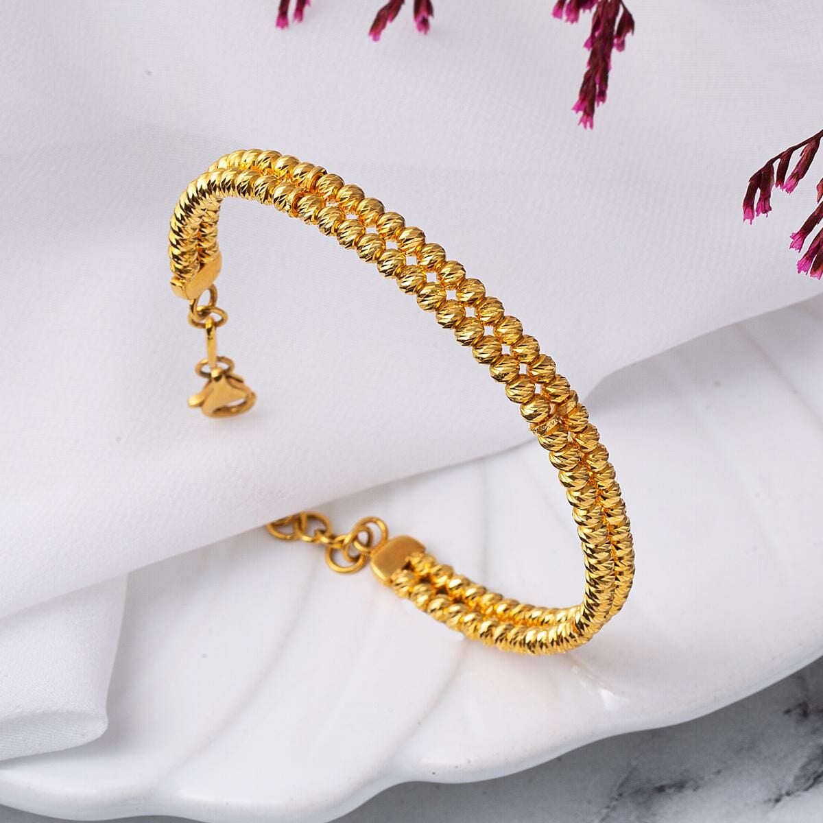 22K Yellow Gold Dorissa Bead Hinged Cuff Bangle