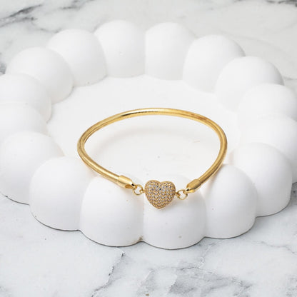 14K Yellow Gold Heart Italian Cubic Zirconia ID Bracelet