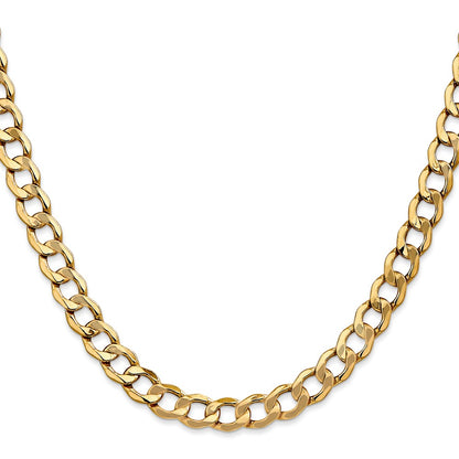 20 Inch 14K 7mm Semi-Solid Curb Link Chain Necklace