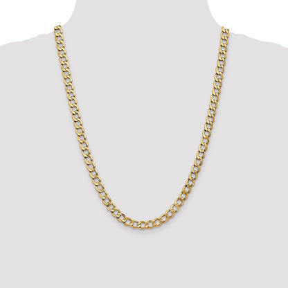 24 Inch 14K 7mm Semi-Solid Curb Link Chain Necklace