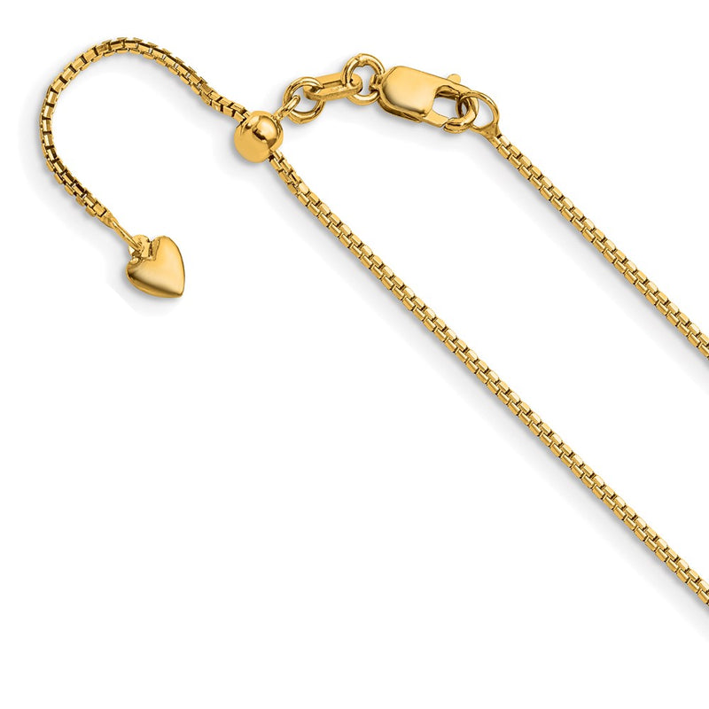 22 Inch 14K Yellow Gold Adjustable 1mm D/C Box Chain Necklace