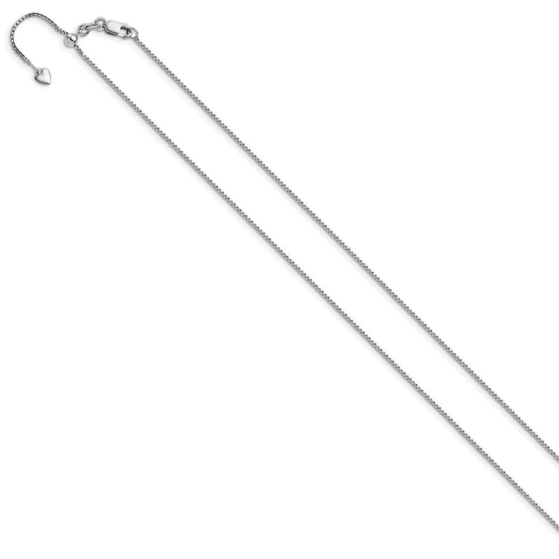 22 Inch 14K White Gold Adjustable 1mm D/C Box Chain Necklace
