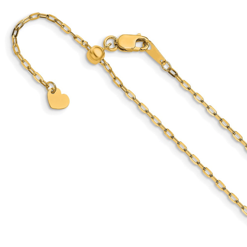 22 Inch 14K Yellow Gold Adjustable 1.3mm Flat Cable Chain Necklace